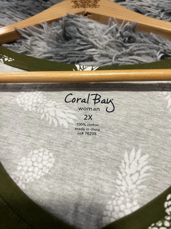 Camiseta sin mangas Coral Bay talla 2XL verano estampado tropical para mujer verde piña Foto 3 de 4