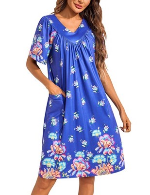 Ekouaer Womens House Dress Floral Print Moo Moos Nightgowns Moomoo Dresses Mumus with Pockets Blue Flower XL