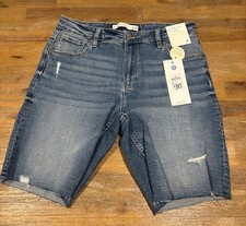 Ladies size 12 Bermuda BLUE denim stretch Shorts - Factory distress- Target -NEW