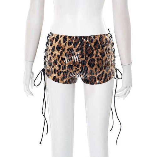 Costume da donna sexy hot pants booty pantaloncini rave leopardati stringati glitter Y2K - Foto 10 di 25