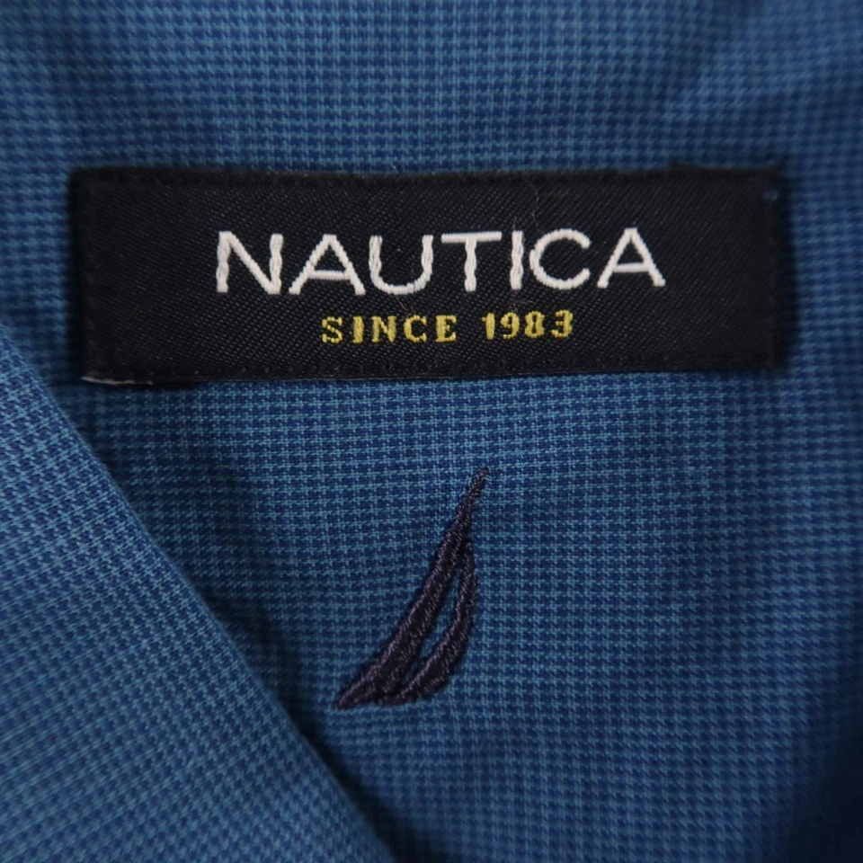 Nautica Shirt Mens 17.5 34/35 Blue Micro Check Houndstooth 100% Cotton Button Up - Image 3 of 4