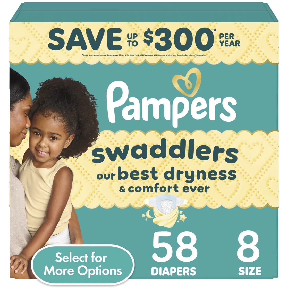Pampers Swaddlers Baby Diapers Size 8, 58 Count