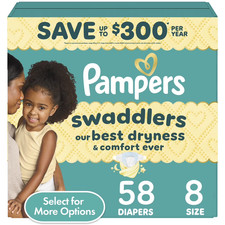 Pampers Swaddlers Baby Diapers Size 8, 58 Count