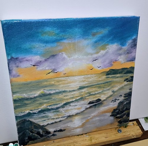 Arte 8"/8" Vendita Festa della Mamma Dipinto Olio, Tramonto, Paesaggio, Tela Tesa - Foto 4 di 5
