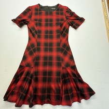 Tahari  Arthur S. Levine Fit and Flare Dress Red and Black Plaid Holiday no size