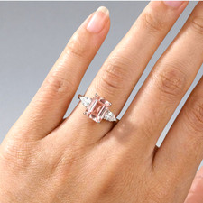 Diamond Ring 3.60 Carat Fancy Intense Pink Lab Created Emerald Cut 950 Platinum