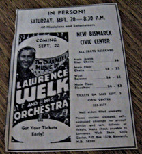 Newspaper ad for Lawrence Welk # Orchestra to appear in Bismarck Nd Sept 20 1969