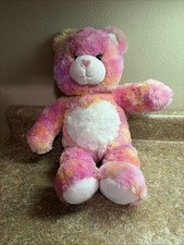 Build A Bear Workshop Pink and Orange Tie Dye Swirl Heart nose Teddy Bear 16in