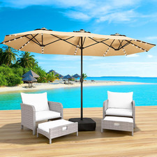 15FT Large Patio Patio Umbrella with Base  Solar LED Lights - Double-Sided,Kaha