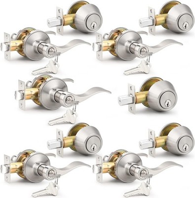 Probrico 5 Sets Satin Nickel Entry Lever Deadbolt Combo