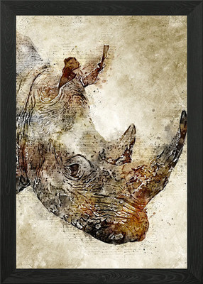 Nashornkopf Vintage Kunst gerahmtes Wandbild Poster Leinwanddruck Bild