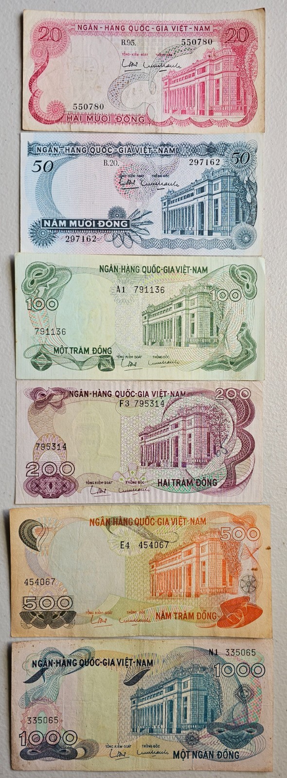 South Vietnam 20 to 1000 Dong 1969-70 Set of 6