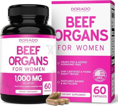 Beef Organ Supplement for Women - Grass-Fed Liver, Heart, & Kidney, 60 Capsules