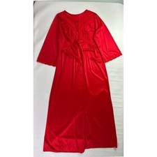 Vintage Size Medium Red Satin Lace Trim Nightgown Robe Lingerie Sleepwear