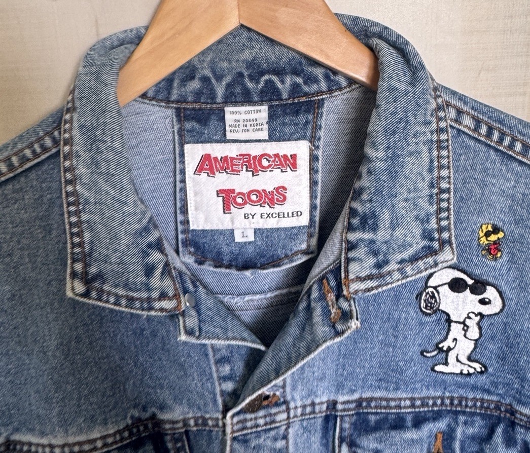 VTG 80s American Toons Peanuts Snoopy Denim Jacket Em… - Gem