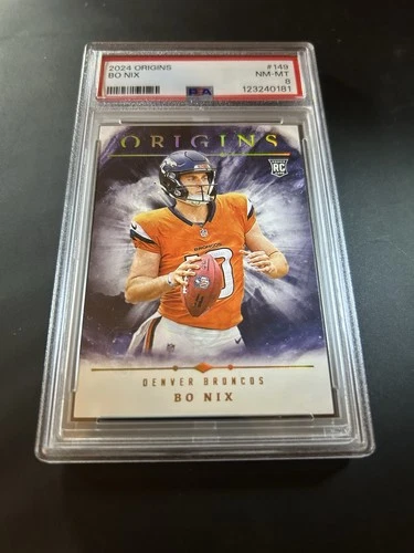 😳2024 BO NIX PANINI ORIGINS GOLD FOIL #149 RC”PSA 8 NM-MT”BRONCOS MESSIAH😇