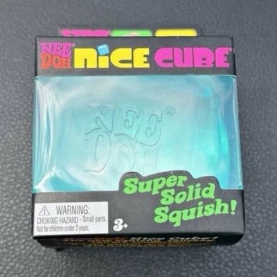 Nee Doh Super Solid Squish! Nice Cube Squeeze Ball, Blue, 3 in Gel