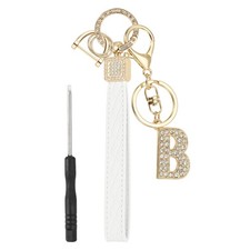 Leather Wristlet Keychain, Letter B Keychains