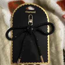 CHARMED Black Glitter Bow Key Chain for Women Metal Fabric Accessory