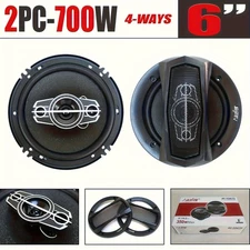 1 Pair 6" 700W 4-Way Car Speakers - Dust Cover+Wire, Full Range