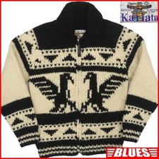 Made In Canada Kanata Men'S M Cowichan Sweater Black Bird Pattern Wool Knit Card