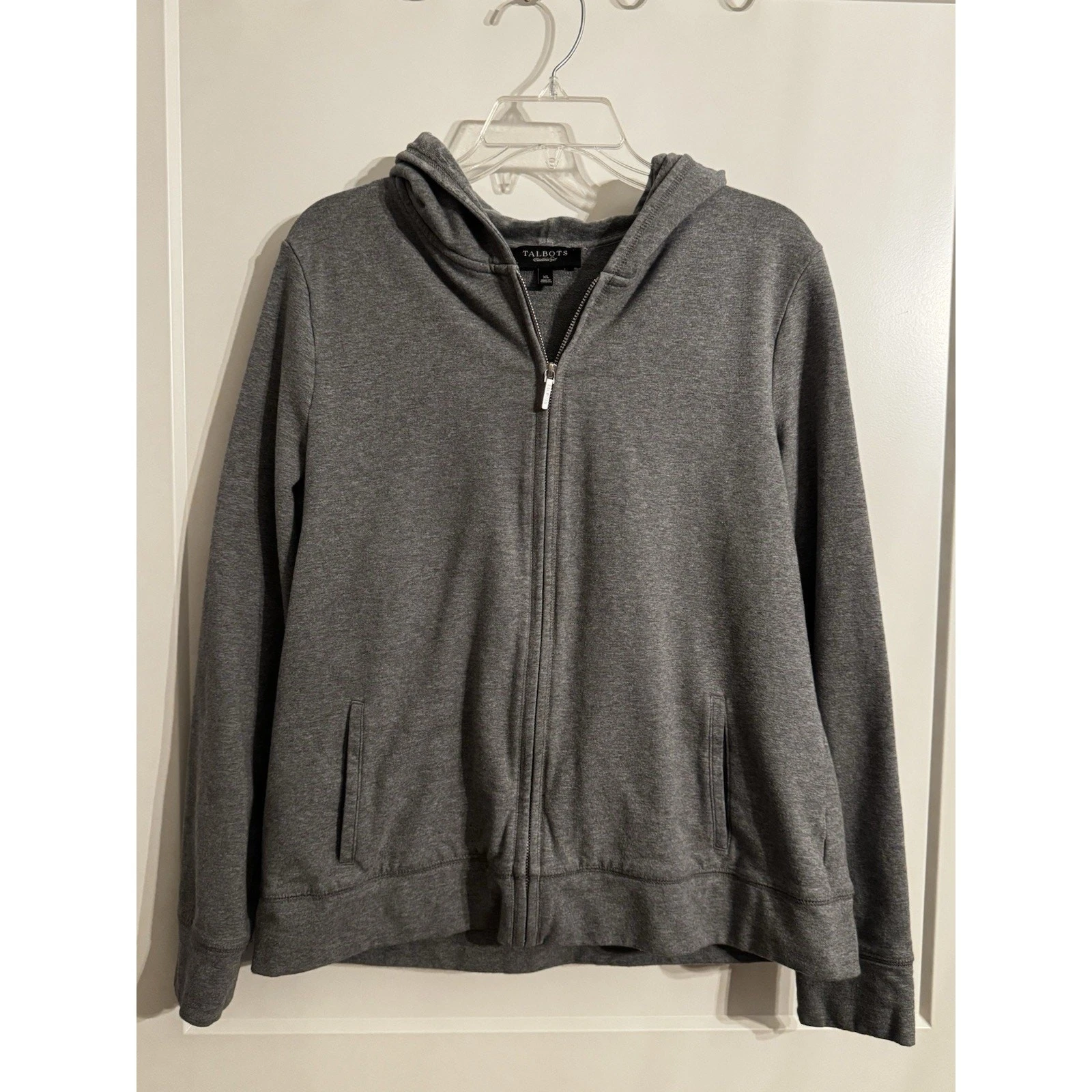 Talbot's Gray Cotton/Spandex/Jacket with Velour-lined Hood sz XL Full Zipper