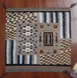 Authentic Navajo Hand Woven Rug - Barbara Etsitty Native American Design 29"x29"