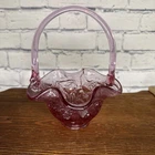 Vintage Fenton Strawberry Pattern Dusty Rose Handled Basket