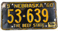 Vintage Nebraska 1961 License Plate 53-639 Man Cave Garage Stanton Co Pub Decor