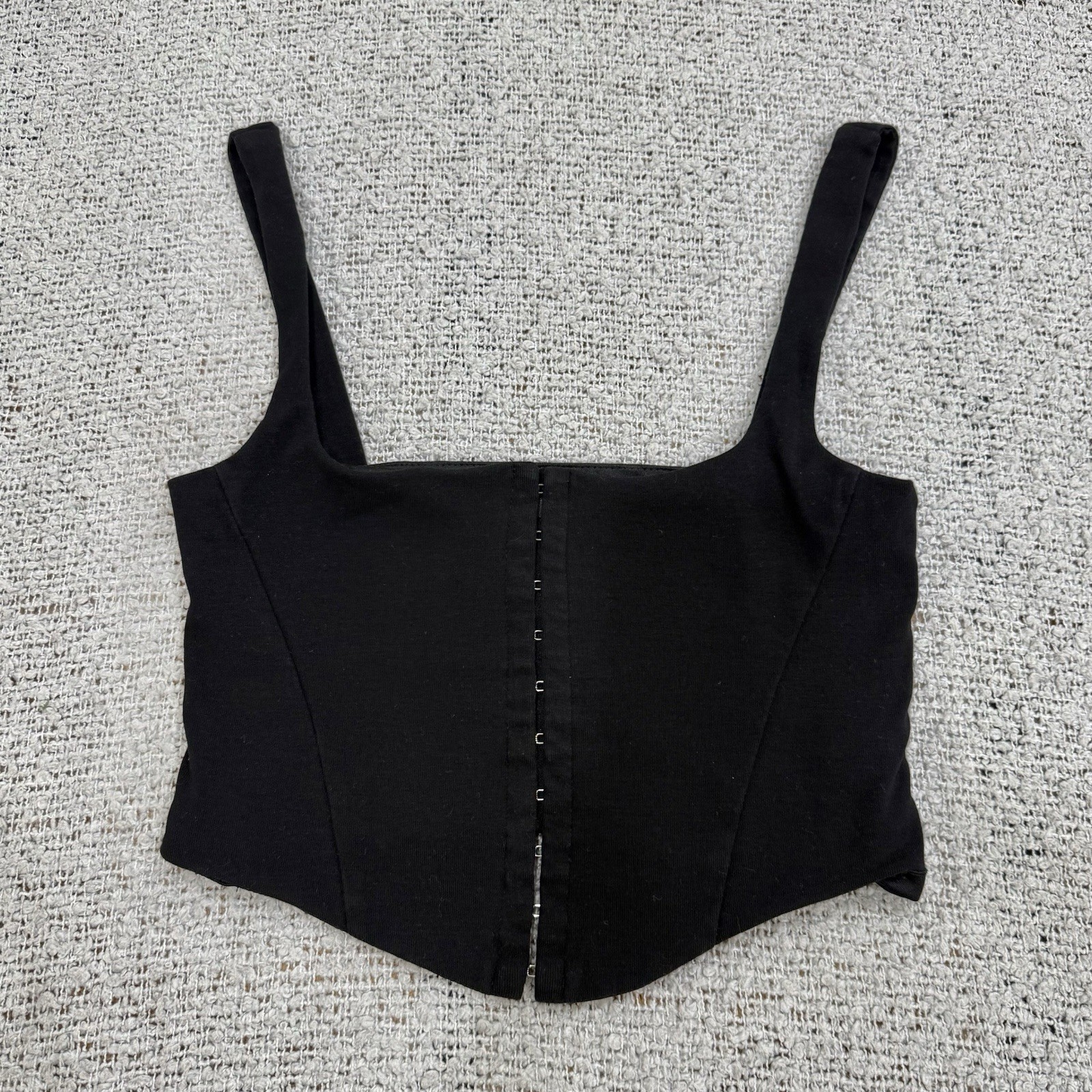 SALTY Black Corset Style  Crop Top Women’s Size M Medium Hook Closure Bustier