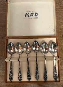Set of 6 Demitasse Spoons 800 Silver in Case, 4.25", 74 grams