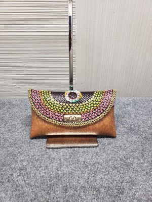 Borneo Accents Women Clutch Purse Multicolor Beaded Woven Base Handcrafted