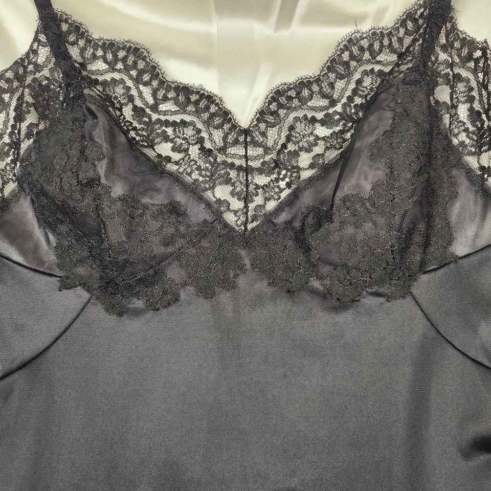 Vassarette Slip Mujer A 34 Negro Encaje Ribete Hecho en EE. UU. Nylon Tricot Chemise Foto 4 de 4