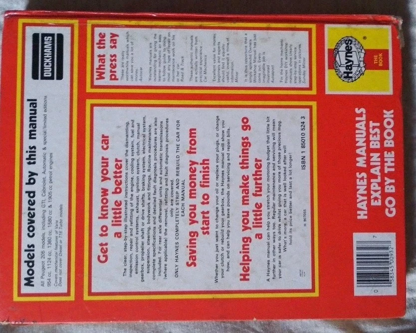 Peugeot 205 Petrol Haynes Manual. 1983-88 954 cc - -1905 cc - Image 3 of 4