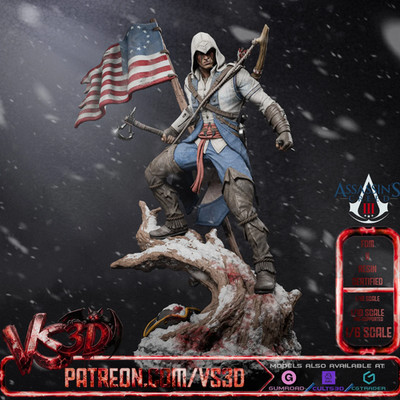 Connor Kenway - AC3 1/6, 1/8 or 1/10 Scale Statue 3D Print Model Kit Unpainted