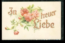 Vintage Postcard German True Love Pink Roses Floral UDB Ausable Chasm NY