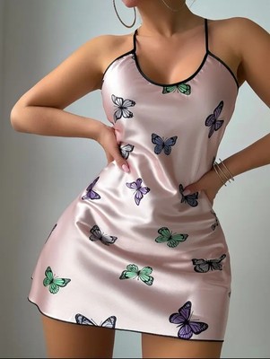 Sexy Pink Butterfly Print Slip Dress Nightgown Night Dress Bed | eBay UK