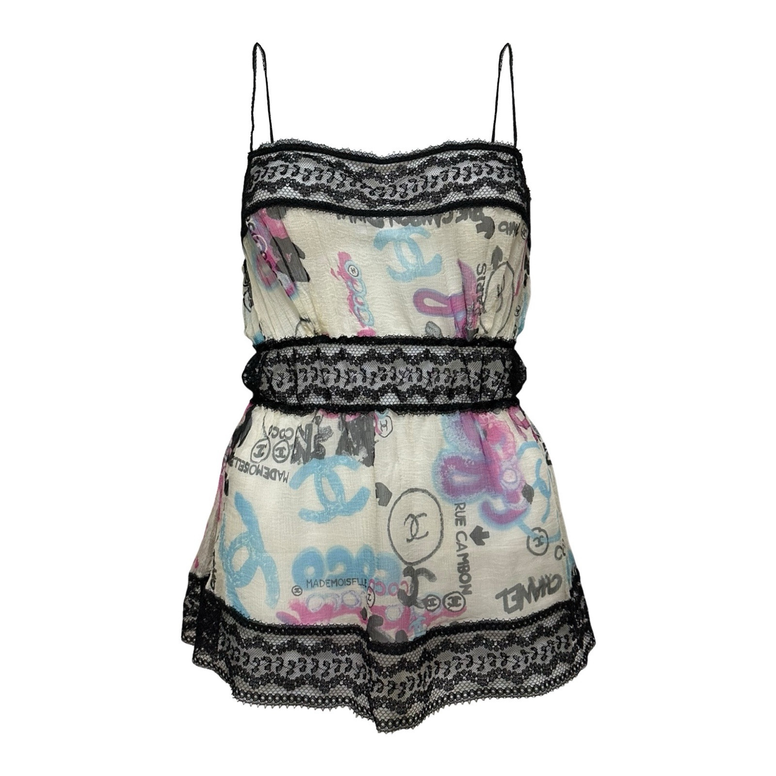 CHANEL Resort 2007 Graffiti Print Lace Trim Camisole | eBay