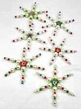 Glass Pearl Beaded Snowflake Christmas Ornaments. Set Of 6, 4-6  Holiday