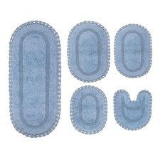 Hampton Crochet Reversible 100 Cotton Bath Rug, 5-Pcs Set with Contour, Blue