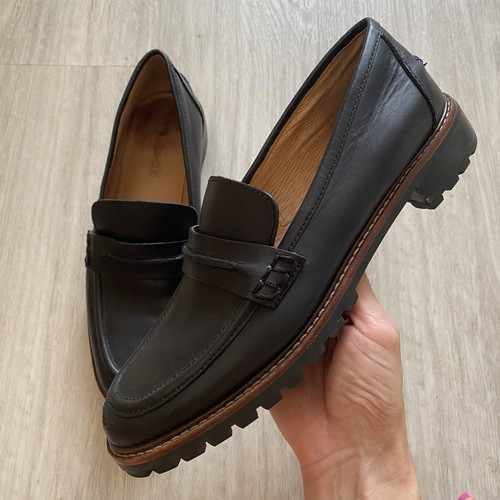 Madewell Corrine Loafers Lugsole Womens 7 Black Smooth Leather Bulky Preppy - Picture 7 of 14