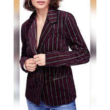 Free People B-Line Striped Blazer Burgundy and Black
