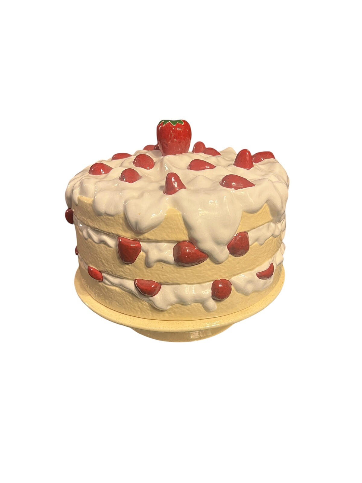 Vintage 1980s Strawberry Shortcake Ceramic Cake Stand / Container - Handmade