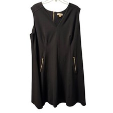 Calvin Klein Womens Black Sleeveless A-Line Dress With Gold Zipper Accents Sz 20
