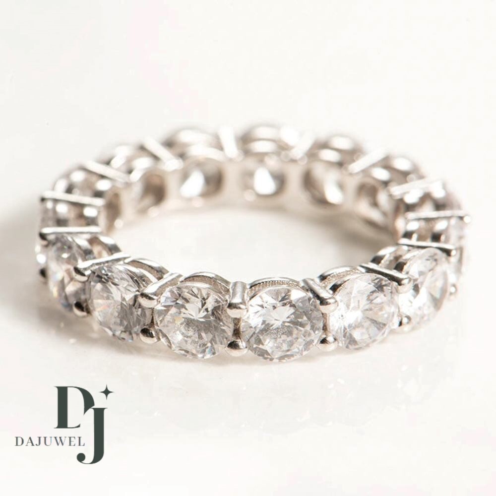 Moissanite Full Eternity Wedding Band Solid 14K White Gold Round Cut 2. ...