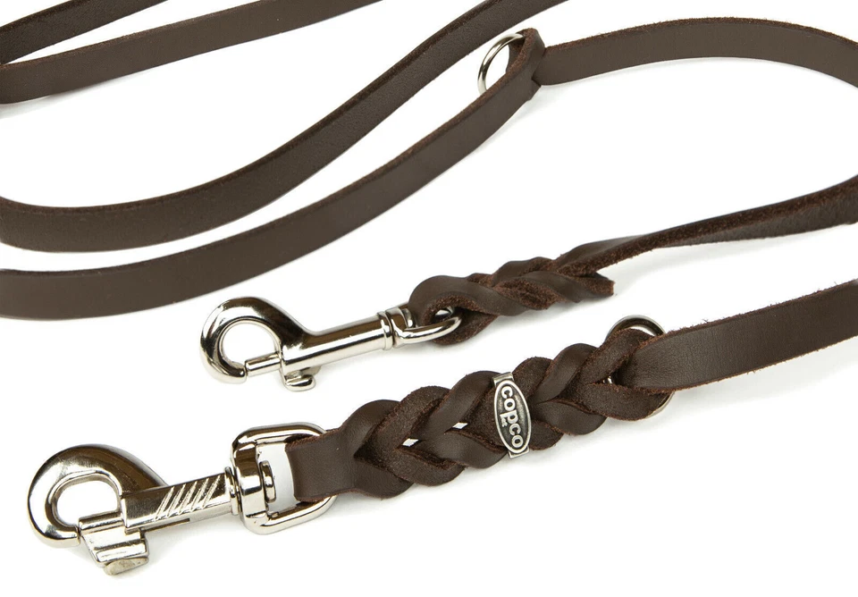 CopcoPet Fettlederleine Leder Hundeleine geflochten 3fach verstellbar verchromt - Bild 2 von 4