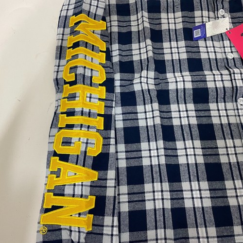 Michigan Wolverines FOCO Mens Flannel Plaid Long Sleeve Button Up Shirt Pocket - Picture 4 of 11