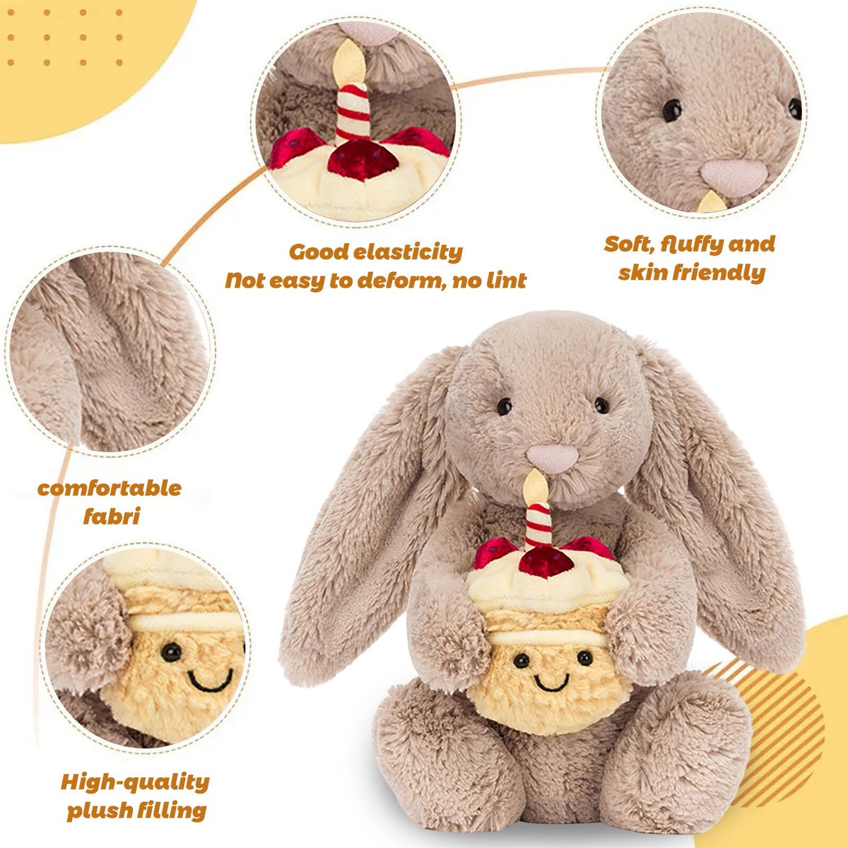 12 ''Jelly Cat Bashful Beige Bunny Birthday Cake Bunny Stuffed