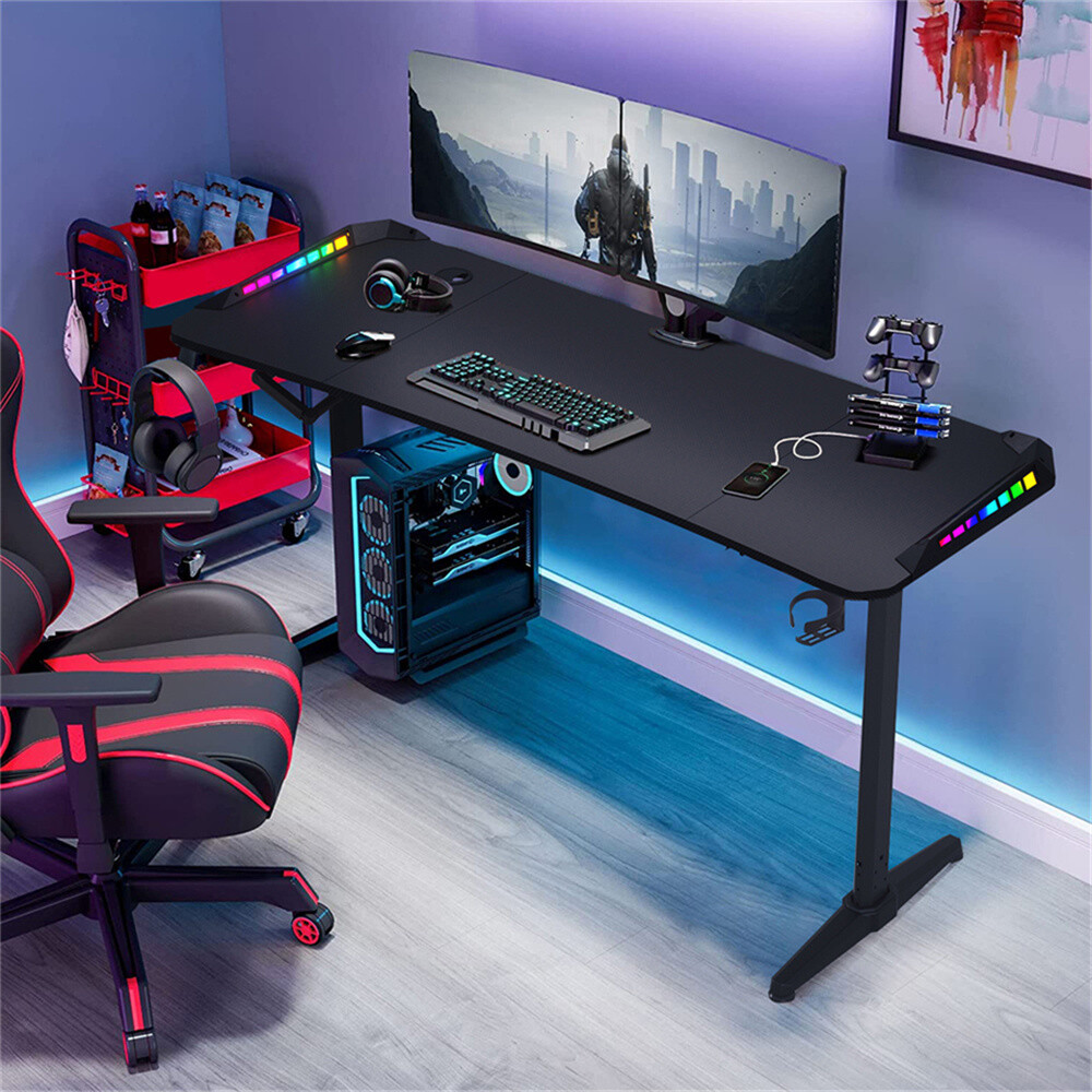 FATIVO Height Adjustabl RGB Gaming Desk Manual Sit Stand Desk Studio Workstation