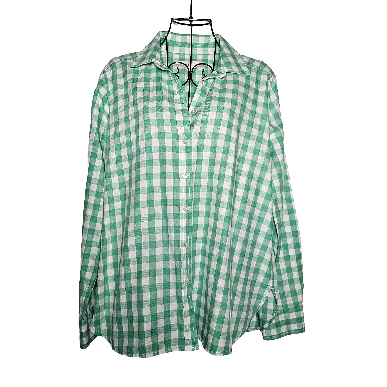 LOFT button down gingham long Checkered sleeve to… - image 1